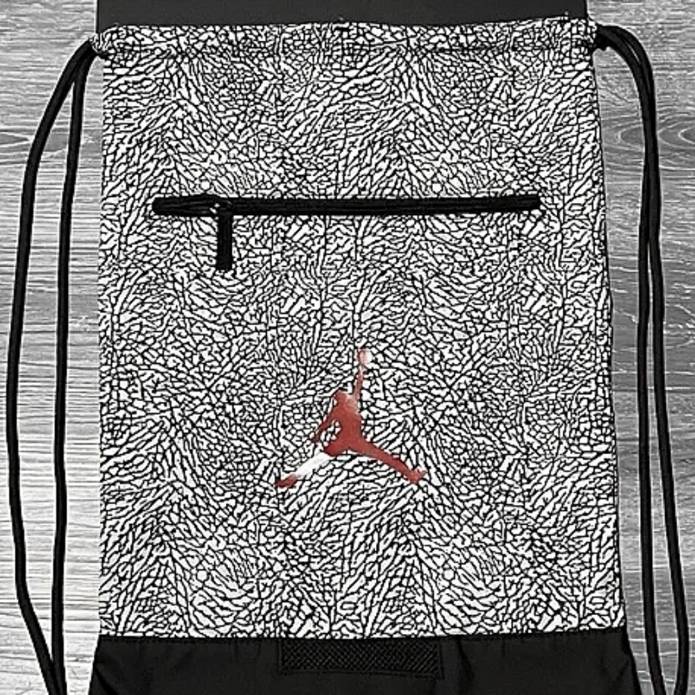 New Nike Air Jordan Print Jumpman Drawstring Sports Gym Bag Backpack Cem…